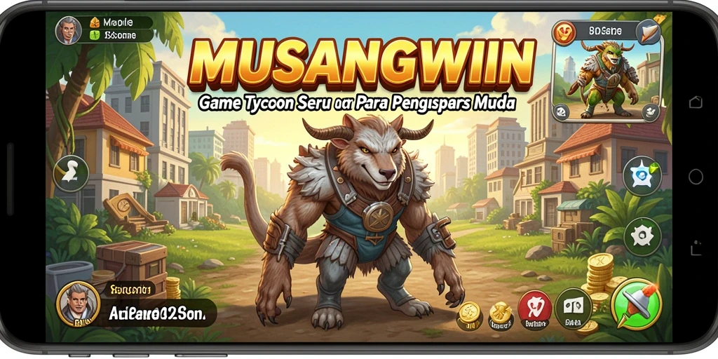 Menampilkan gameplay seru dalam MUSANGWIN yang penuh strategi bisnis.