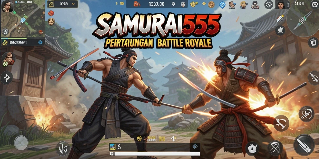 Tangkapan layar dari gameplay SAMURAI555 yang penuh aksi dalam pertarungan Battle Royale.